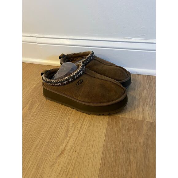 UGG Men Suede Tasman Fur Lined Round Toe Platform Slippers brown Size Men 9 - Picture 1 of 6